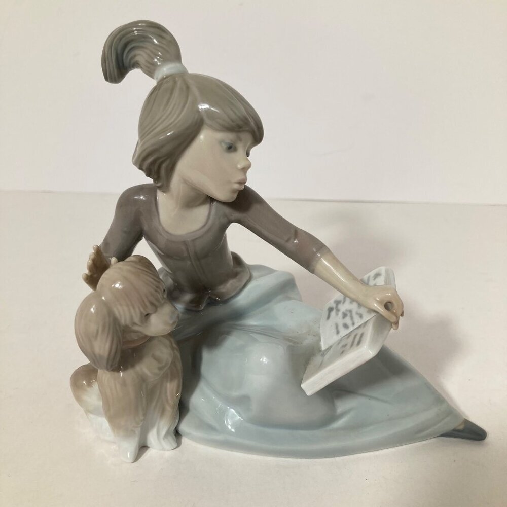 Vintage Lladro A Lesson‎ Shared Figurine Girl Reading Book Dog Puppy 5475 6.25